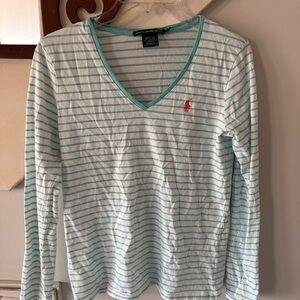 Ralph Lauren Sport Aqua and White Striped Top